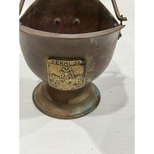 Antique Copper Bermuda Souvenir Coal Scuttle‎ Bucket with Crest Handle